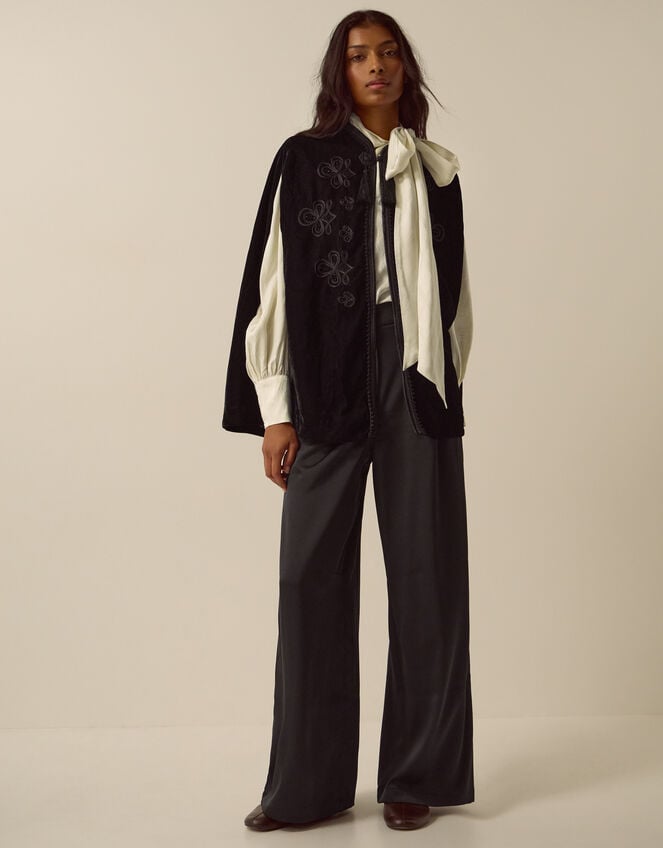 Fenya Velvet Cape Coat, Black (BLACK), large