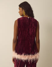 Emma Sleeveless Feather Crushed Velvet Top, Red (BURGUNDY), large