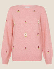 Floral Embroidered Crewneck Jumper, Pink (PINK), large