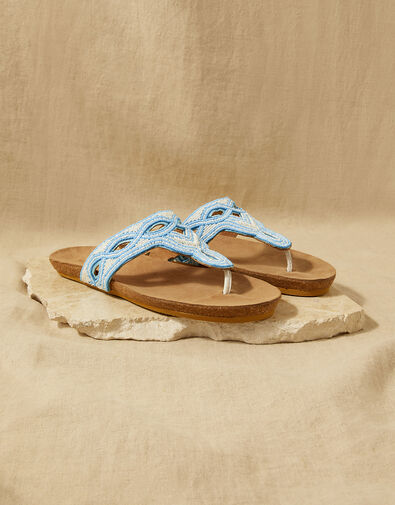 Embellished Leather Footbed Sandals  Blue, Blue (TURQUOISE), large
