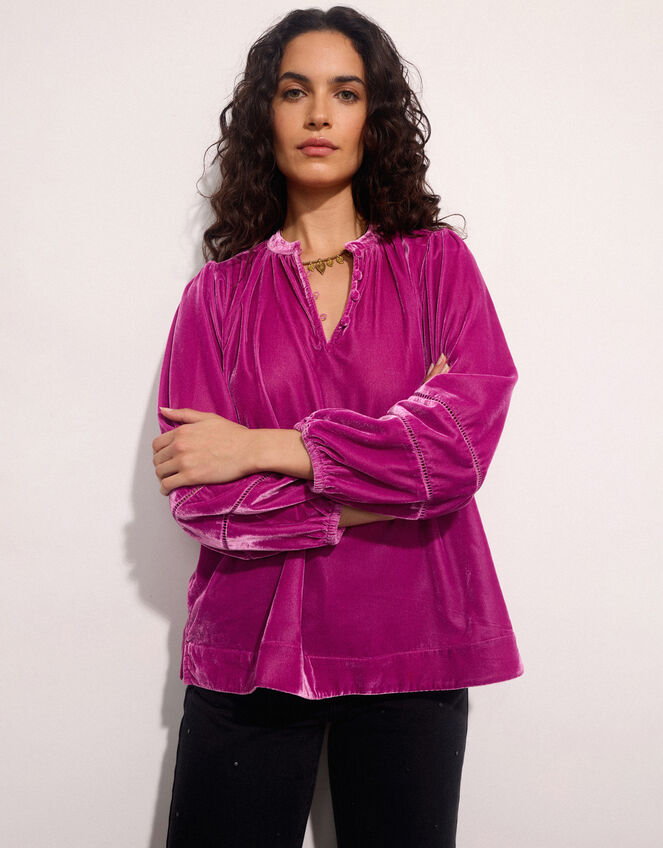 East Coira Velvet Blouse, Pink (PINK), large