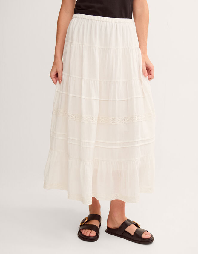 Maria Tiered Maxi Skirt, White (WHITE), large