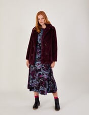 Freya Faux Fur Short Coat, Red (RED), large