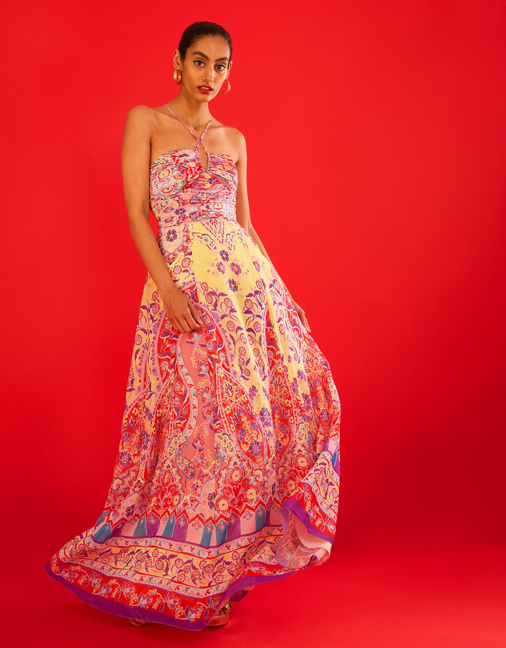 Women Dresses | Violet Print Maxi Dress Yellow - QL45863