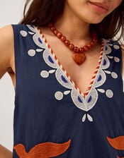 Eloise Tropical Embroidered Midi Dress, Blue (NAVY), large