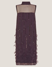 Cassidy Sleeveless Appliqu&eacute; Mini Dress, Purple (PURPLE), large