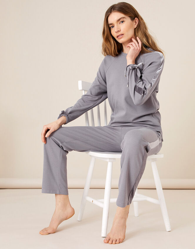 LOUNGE Laurie Velour Trim Sweatshirt, Grey (GREY), large