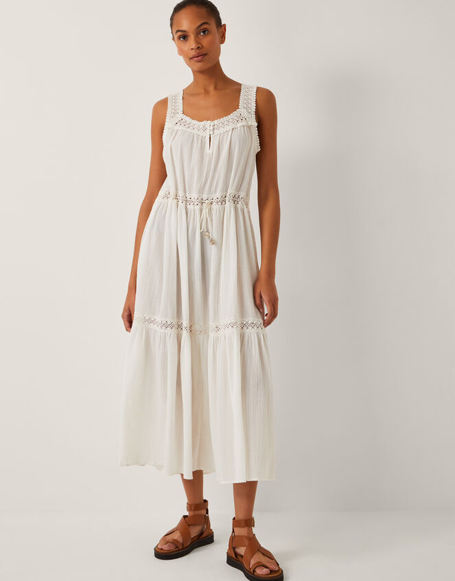 Maddi Sleeveless Embroidered Midi Dress, Cream (CREAM), large