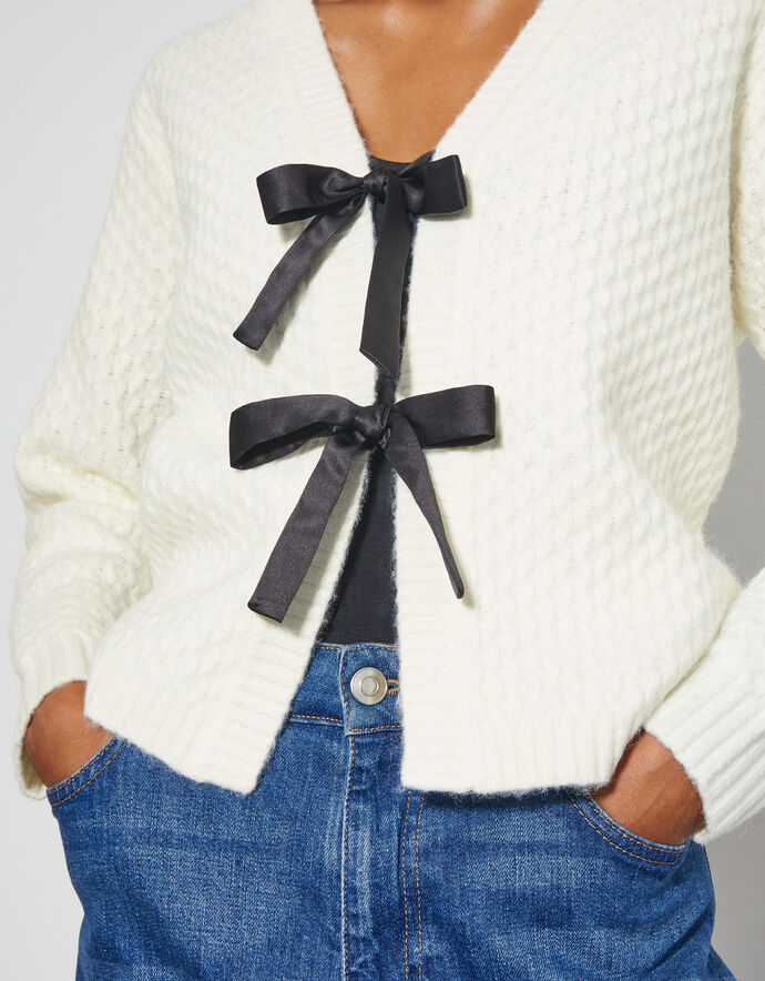Bow Print Tie-Front Cardigan