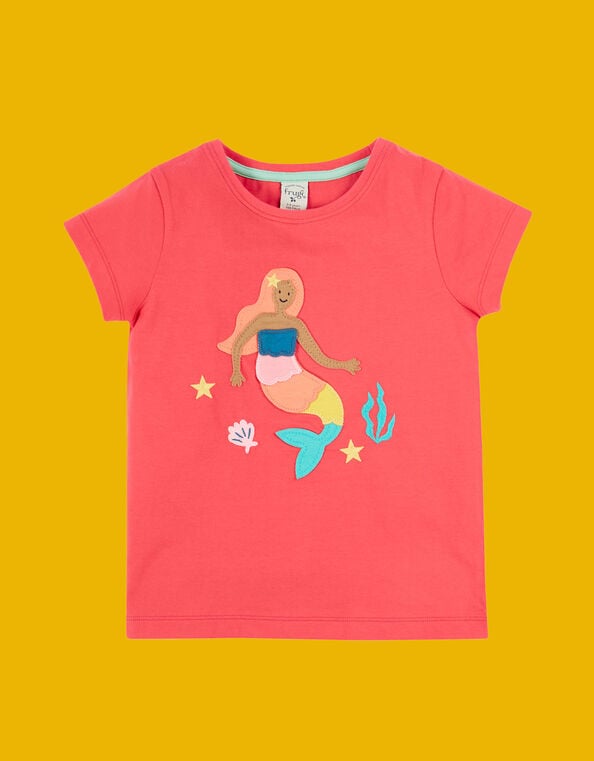 Frugi Mermaid Appliqué T-Shirt, Pink (PINK), large
