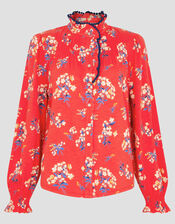 Sarah Frill Floral Print Shirt, Red (RED), large