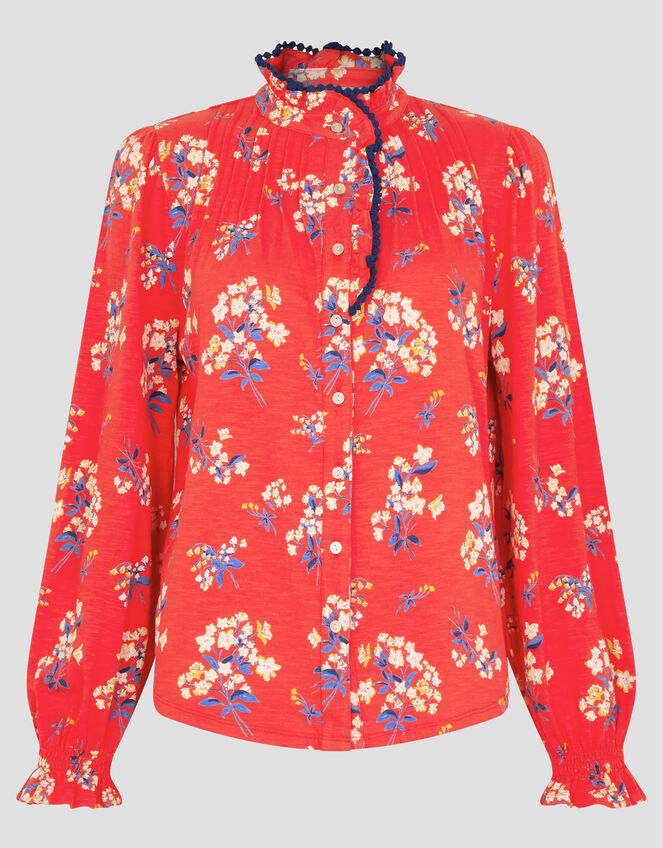 Sarah Frill Floral Print Shirt, Red (RED), large