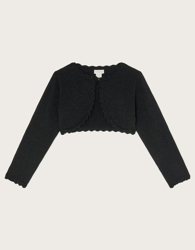Maeve Sparkle Scallop Cardigan, Black (BLACK), large
