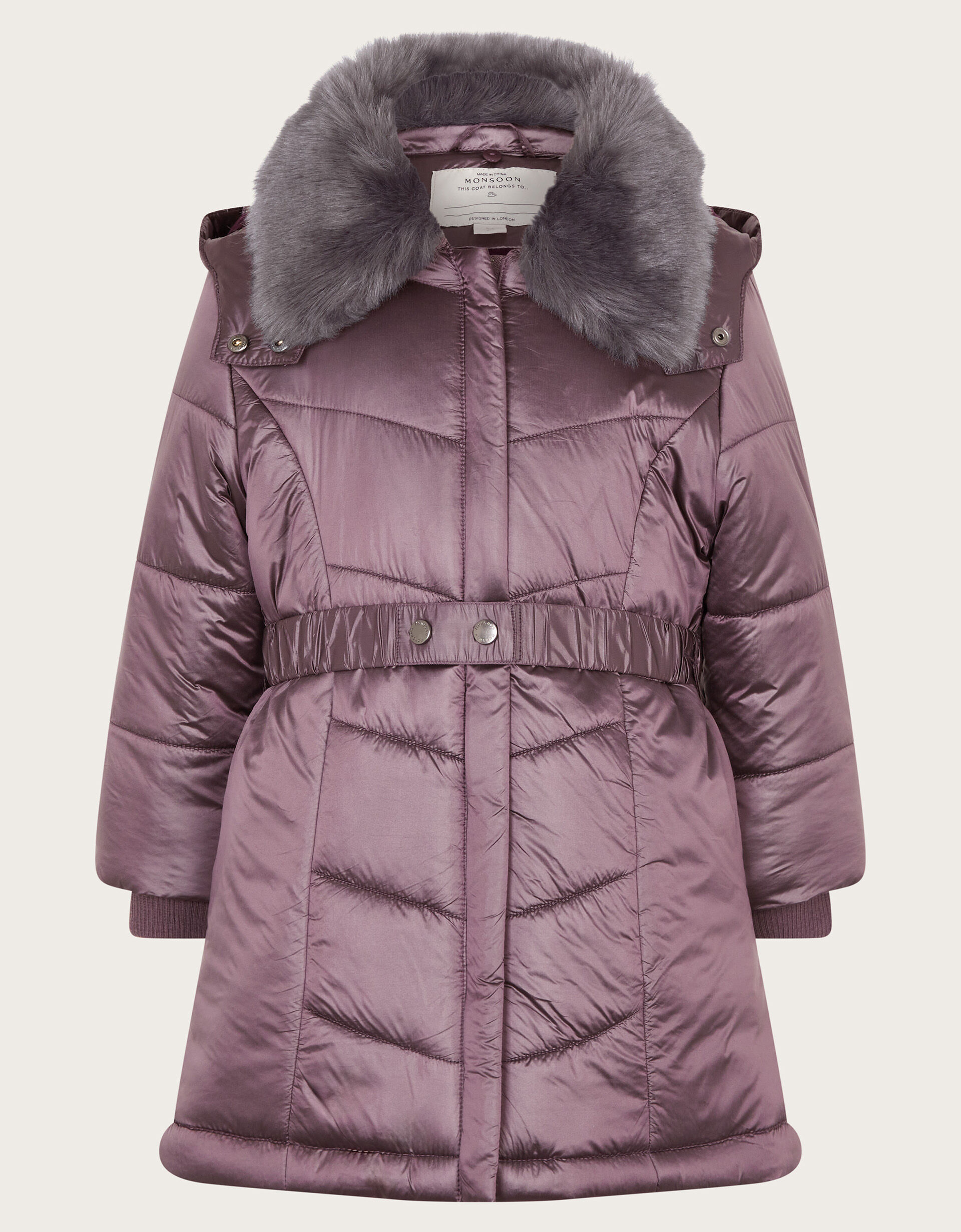 Metallic Chevron Faux Fur Collar Coat Purple Girls Coats Jackets Monsoon UK