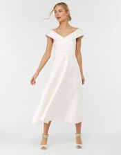 Grace Bardot Midi Bridal Dress, Ivory (IVORY), large