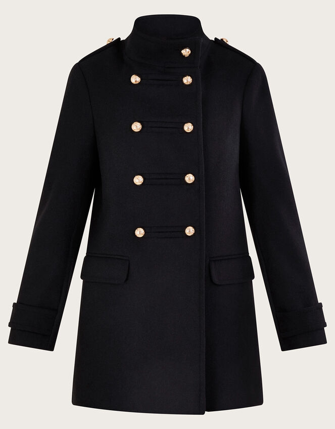 Phoebe Double Breasted Pea Coat, Black (BLACK), large