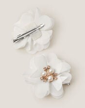 2-Pack Pearl Flower Hair Clips, Ivory (IVORY), large