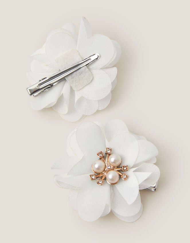 2-Pack Pearl Flower Hair Clips, Ivory (IVORY), large
