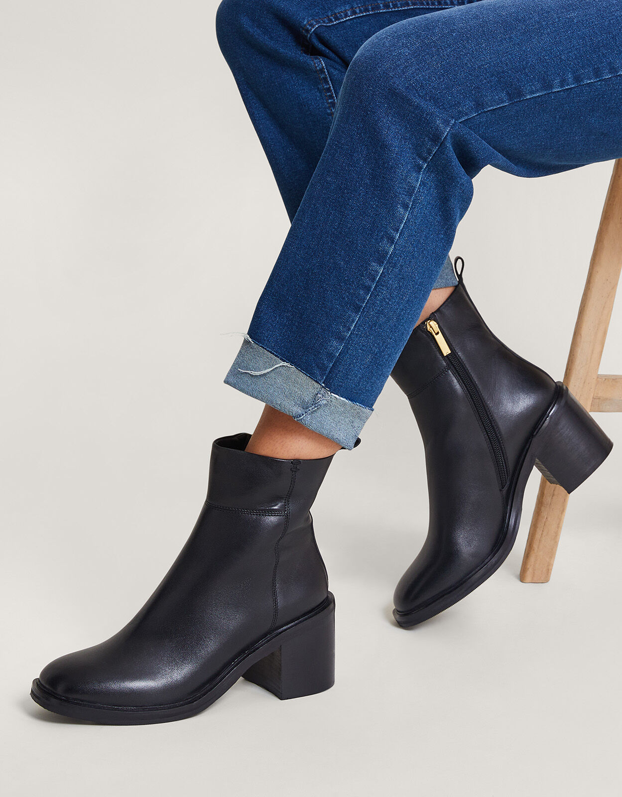 Black booties heel leather clearance