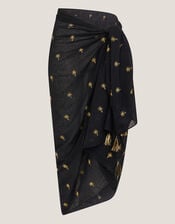 Ivy Palm Embroidered Sarong, Black (BLACK), large