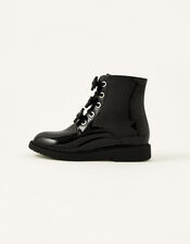 Glittery Bow Lace-Up Boots, Black (BLACK), large