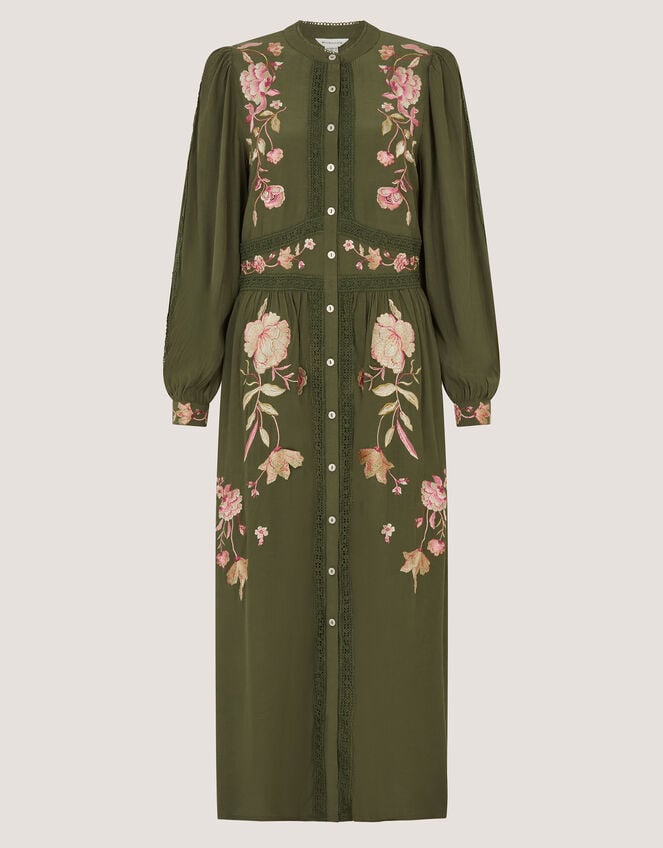 Amelie Floral Embroidered Midi Dress, Green (DARK GREEN), large
