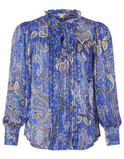 Paisley Print Pintuck Blouse, Blue (COBALT), large
