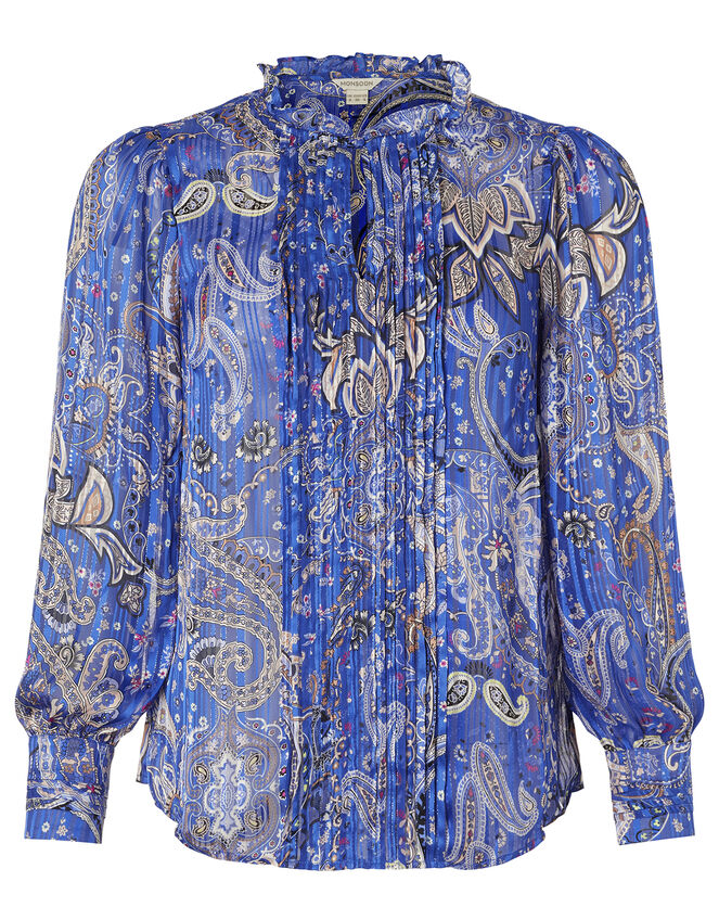 Paisley Print Pintuck Blouse, Blue (COBALT), large