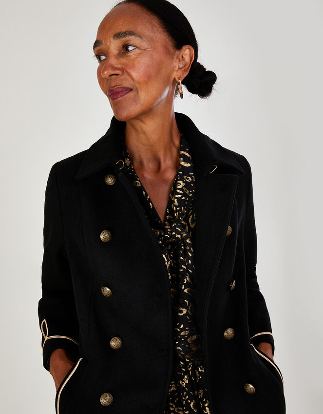 Minnie Military Long Wool Coat, Black (BLACK), large