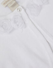 Ottilie Appliqué Rose Cardigan, White (WHITE), large
