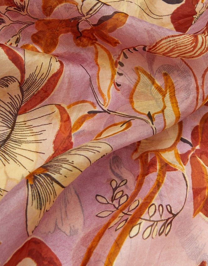 Isabella Floral Square Silk Scarf, , large