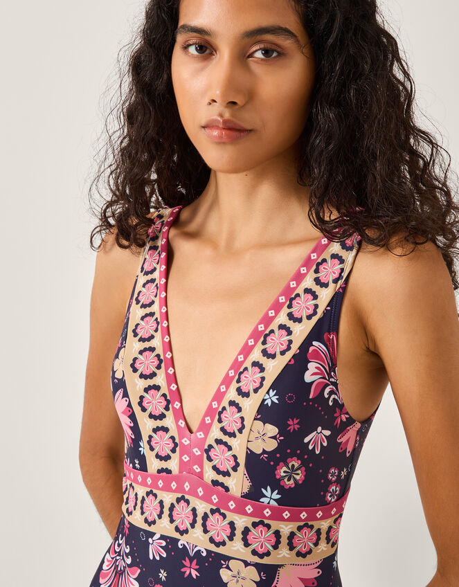 Abbie Floral Print Swimsuit Blue