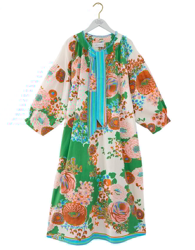 One Hundred Stars Kitsch Bouquet Pussybow Midi Dress, , large