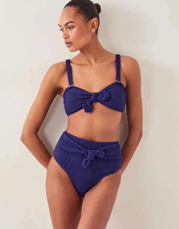 Kyla Tie Front High Waisted Bikini Bottom, Blue (NAVY), large