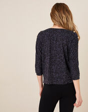 LOUNGE Animal Print Gold Button Top, Grey (GREY), large