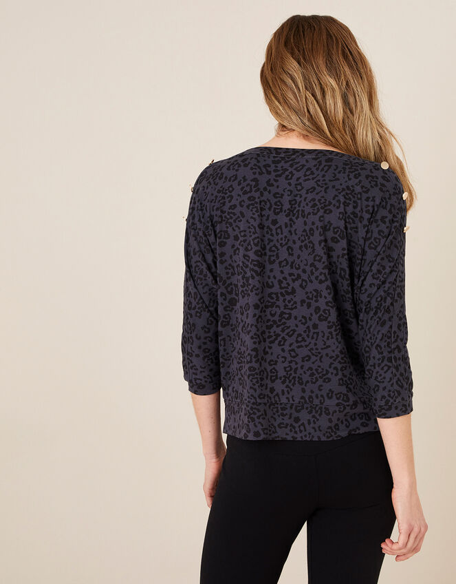 LOUNGE Animal Print Gold Button Top, Grey (GREY), large