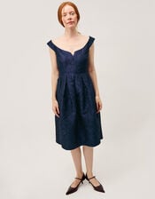Juliana Floral Jacquard Midi Dress, Blue (NAVY), large
