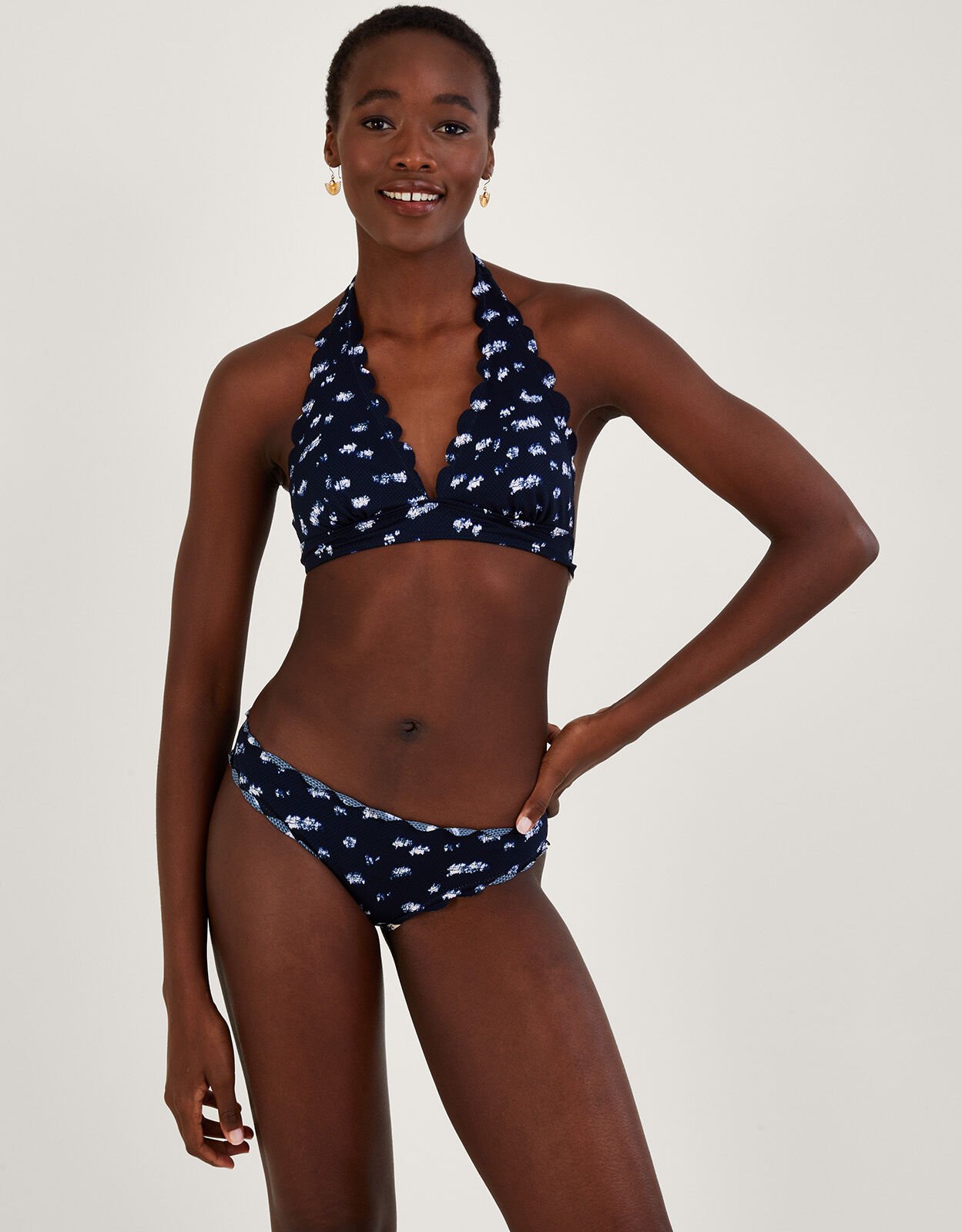 Batik Print Scallop Bikini Bottoms with Recycled Polyester Blue