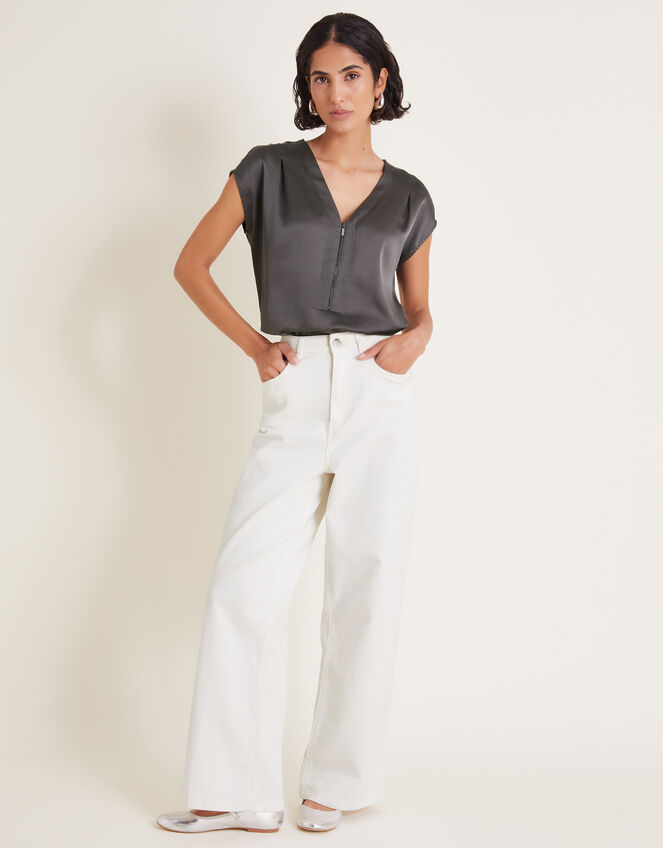 Wilde Sleeveless Satin Top, Grey (GREY), large