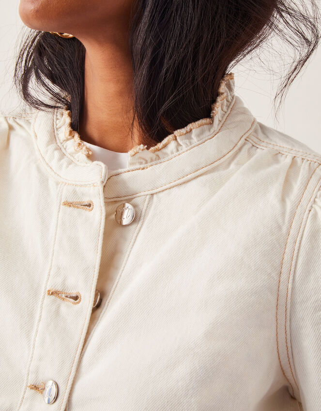 Louisa Frill Denim Jacket, Ecru (ECRU), large