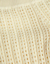 Embroidered Crochet Knit Trousers, Ivory (IVORY), large