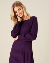 Slash Neck Scallop Dress , Purple (PURPLE), large