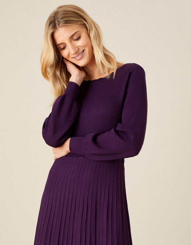 Slash Neck Scallop Dress , Purple (PURPLE), large