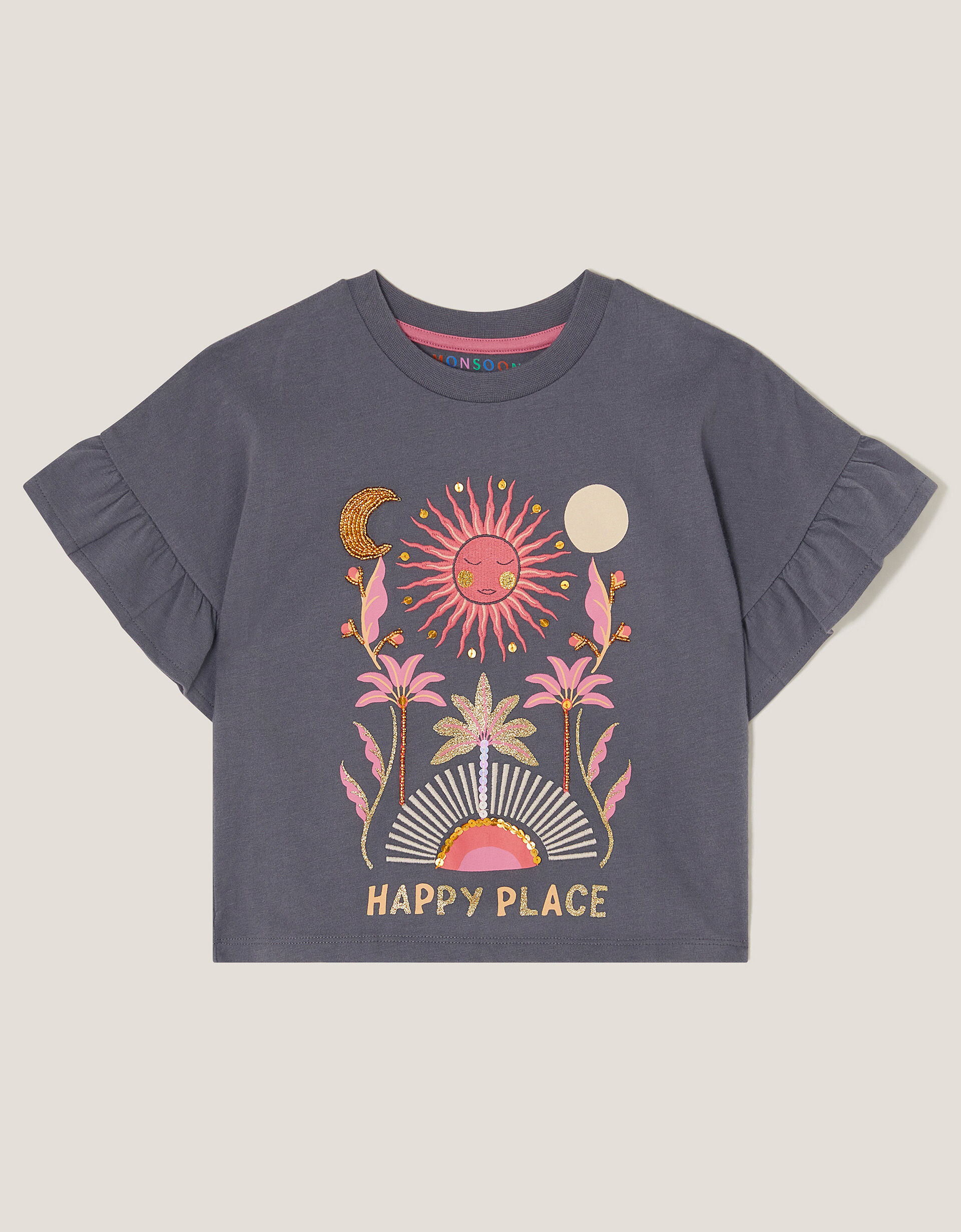 Happy Place Frill T-Shirt Grey
