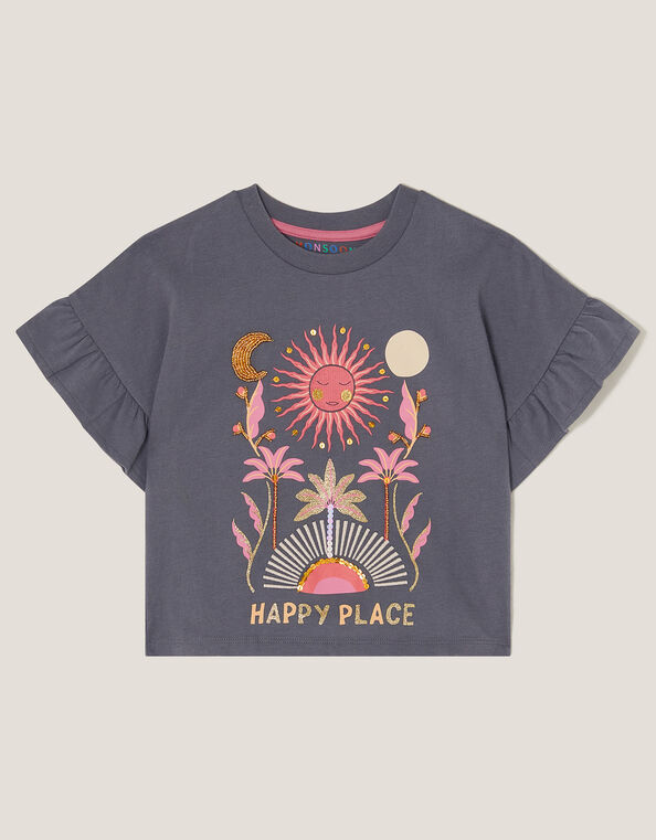 Happy Place Frill T-Shirt, Grey (GREY), large