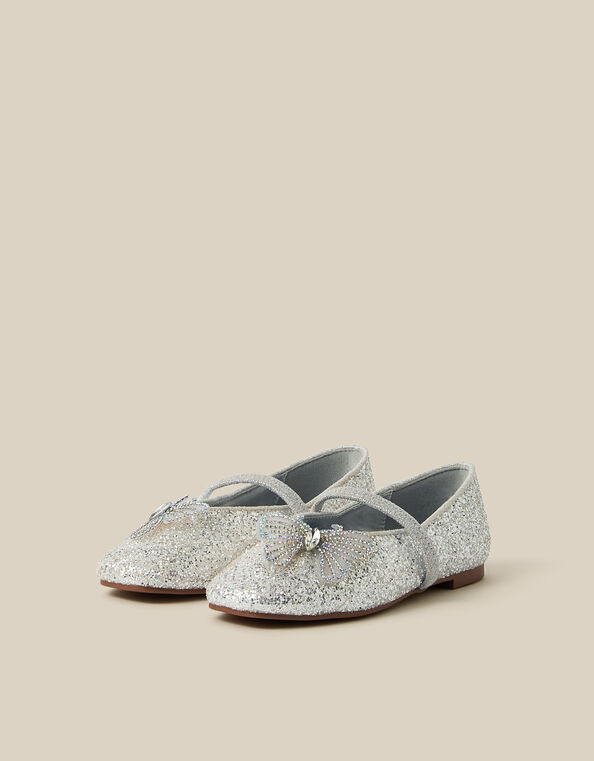 Gemstone Butterfly Glitter Ballet Flats , Ivory (IVORY), large
