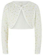 Metallic Star Cropped Cardigan, Ivory (IVORY), large