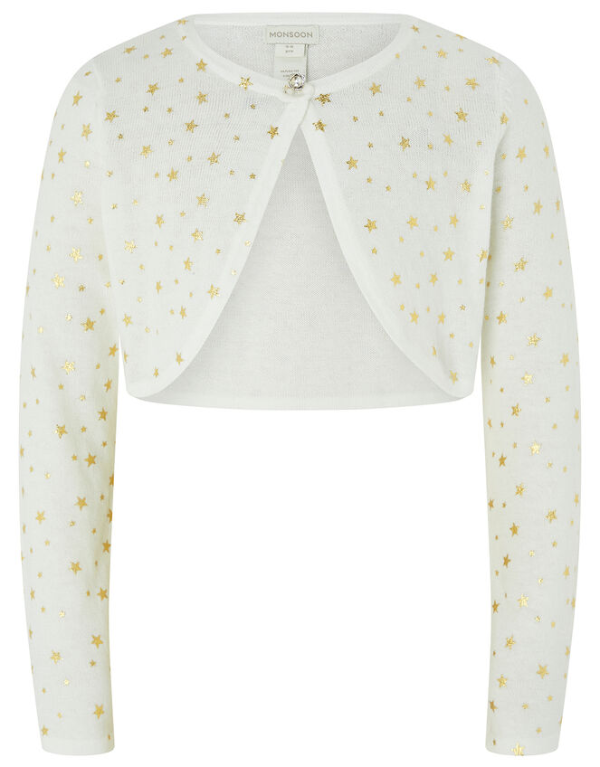 Metallic Star Cropped Cardigan, Ivory (IVORY), large