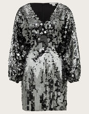 Dina Dolman Sequin Mini Dress, Silver (SILVER), large