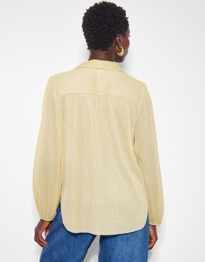 Pree Sparkle Plisse Pussybow Blouse, Gold (GOLD), large